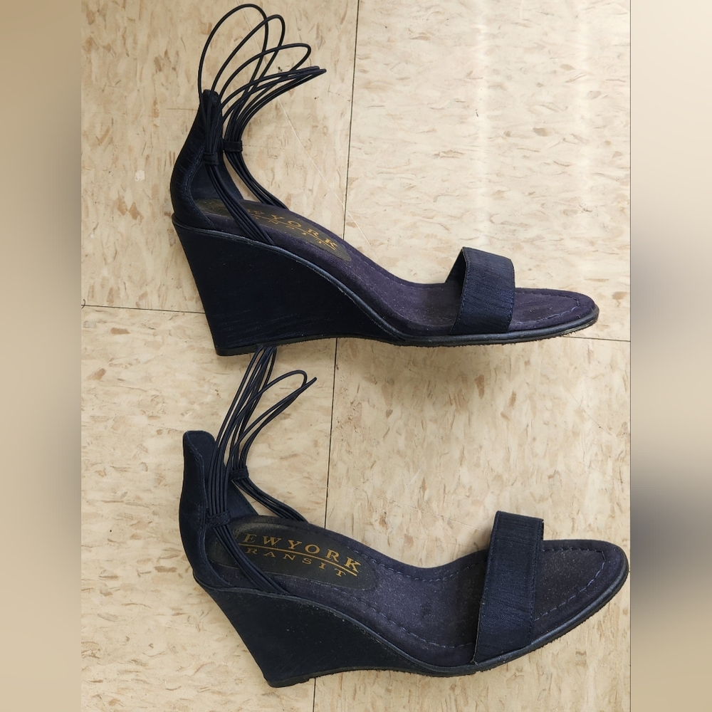 Navy Elastic Ankle- Wedge Sandal-New York Transit - Picture 6 of 7
